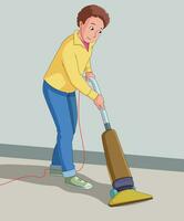 pessoa limpeza a chão com vácuo limpador vetor