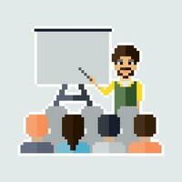 pixel arte do uma homem dando uma apresentação vetor