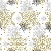 padrão sem emenda com flocos de neve ouro, preto e cinza, isolado no fundo branco. design de natal. pode ser usado para papel de embrulho de presente, estampas, tecidos, têxteis, web design
