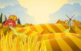 desenho animado lindo outono Fazenda cena vetor