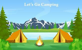 poster mostrando acampamento com uma fogueira vetor
