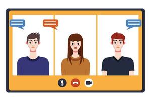 vídeo conferência conceito. pessoas avatares em computador tela. vetor ilustração