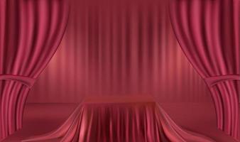 pódio realista vermelho com cortina vermelha, exposição de produto, apresentação, propaganda vetor