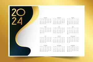 Prêmio 2024 cheio página calendário modelo com dourado toque vetor