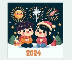 feliz Novo ano 2024 festa com casal ilustração vetor