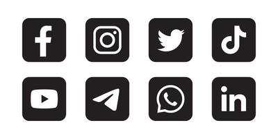 conjunto de ícone de mídia social em fundo preto vetor