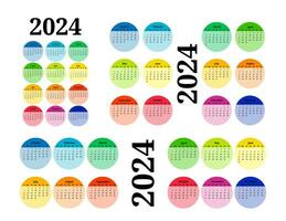 conjunto do três calendários para 2024 dentro diferente formulários isolado em uma branco fundo. domingo para segunda-feira, o negócio modelo. vetor ilustração