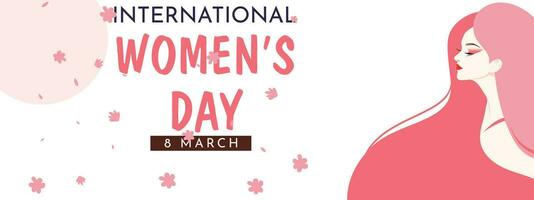 internacional mulheres dia marcha 8 com mulheres quadro, Armação e espalhado com flores, plano ilustração do mulheres. conceito do mulheres amoroso eles mesmos. vetor