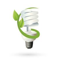 ecológico luminária com folha logotipo. energia salvando luminária símbolo, ícone. meio Ambiente amigável, eco mundo, verde folhas, energia salvando luminária símbolo. vetor