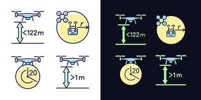 drone controle apropriado de luz e tema escuro de cores rgb conjunto de ícones de etiqueta manual vetor