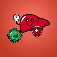 hepatite fígado fofa mascote personagem vetor
