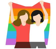 dois mulheres segurando arco Iris bandeira. vetor