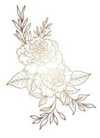 rosa linha desenho. Preto e branco floral buquês. flor coloração página. floral linha arte. bem linha rosa flor ilustração. mão desenhado flores botânico coloração. Casamento convite flores vetor