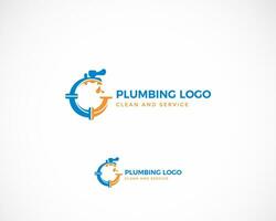 encanamento serviço logotipo dentro azul, encanamento símbolo em branco com texto. vetor ilustração.