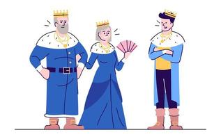 ilustração em vetor plana rei medieval, rainha e príncipe