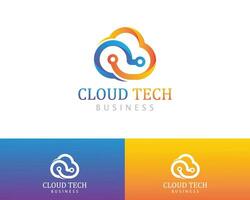 nuvem tecnologia logotipo criativo moderno cor gradiente placa símbolo conectar vetor