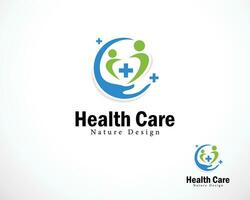 saúde Cuidado logotipo criativo Projeto pessoas mais placa símbolo médico clínica mão placa símbolo vetor