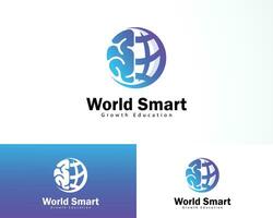 mundo inteligente logotipo criativo global Projeto conceito cérebro Educação vetor