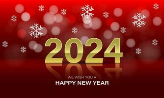 feliz Novo ano 2024 dourado número branco neve falso bokeh borrão em azul luxo Projeto para feriado festival celebração contagem regressiva fundo vetor