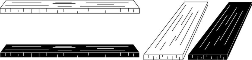 esboço silhueta de madeira prancha ícone conjunto vetor