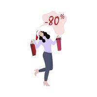 feliz mulher com compras pacote. mulher depois de fazer compras com comprar, pessoa consumidor menina compras, vetor ilustração