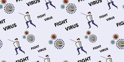 padrão de vetor sem costura de luta covid-19 corona virus. ilustração plana. pessoas lutando com o conceito de vírus.