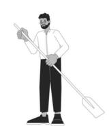 formal vestem Preto adulto homem segurando remo Preto e branco 2d linha desenho animado personagem. africano americano masculino isolado vetor esboço pessoa. água paddleboarding monocromático plano local ilustração