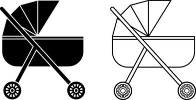esboço silhueta bebê carrinho de criança ícone conjunto vetor