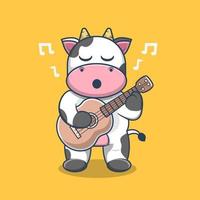 vaca tocando violão e cantando vetor isolado dos desenhos animados.