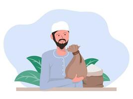 feliz muçulmano retrato pessoas dando doação zakat dentro Ramadã e caridade plano estilo vetor ilustração