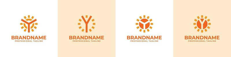 carta y Sol logotipo definir, adequado para o negócio relacionado para solar com y inicial vetor