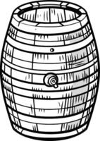 uma Preto e branco ilustração do uma de madeira barril dentro gravação estilo em uma branco fundo. vetor