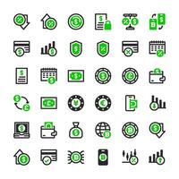 36 financeiro ícones dentro linha dual tom estilo, Incluindo dinheiro, investimento, gráfico, dinheiro, moeda, o negócio e mais. vetor