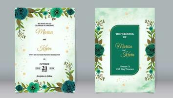 luxo Casamento convite verde rosa flores e folhas com aguarela vetor
