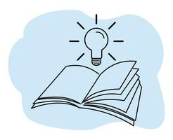 livro ícone e luz lâmpada ou idéia e conhecimento conceito vetor