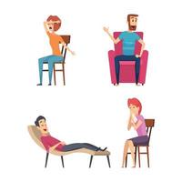 consultor de psicologia psicoterapia ajudando a consultar pessoas do sexo masculino e feminino sentados no sofá