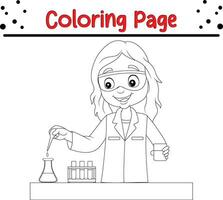 coloração página menina fazendo químico experimentar vetor