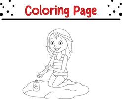 coloração página pequeno menina vetor