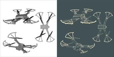 vetor zangão ou quadcopter linha estrutura de arame projeto