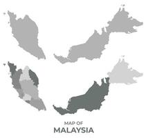 escala de cinza vetor mapa do Malásia com regiões e simples plano ilustração
