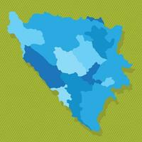 Bósnia mapa com regiões azul político mapa verde fundo vetor ilustração