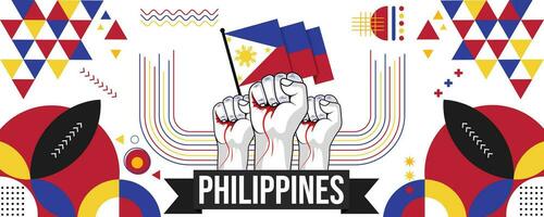 Filipinas nacional ou independência dia bandeira para país celebração. bandeira do filipino com elevado punhos. moderno retro Projeto com typorgaphy abstrato geométrico ícones. vetor ilustração.