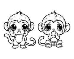 fofa desenho animado personagem do macaco para coloração livro sem cor, esboço linha arte. imprimível Projeto. isolado branco fundo vetor