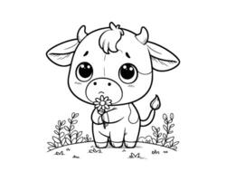 fofa desenho animado personagem do vaca para coloração livro sem cor, esboço linha arte. imprimível Projeto. isolado branco fundo vetor