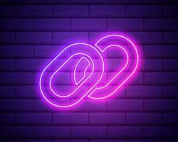 ícone de link. símbolo da cadeia de hiperlink. ícone simples. estilo néon rosa no fundo da parede de tijolo. ícone de luz. vetor
