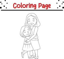 coloração página mãe abraçando dela filha vetor