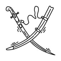Espada shamshir islâmica em ícone do Vaticano. doodle desenhado à mão ou estilo de ícone de contorno vetor