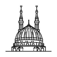 ícone da mesquita de Nabawi. doodle desenhado à mão ou estilo de ícone de contorno vetor