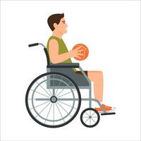 basquetebol jogador dentro uma cadeira de rodas detém uma bola. adaptável Esportes para pessoas com incapacidade. isolado vetor ilustração