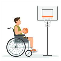 homem com incapacidade dentro cadeira de rodas jogando basquetebol. adaptável Esportes para Desativado pessoas. isolado vetor ilustração